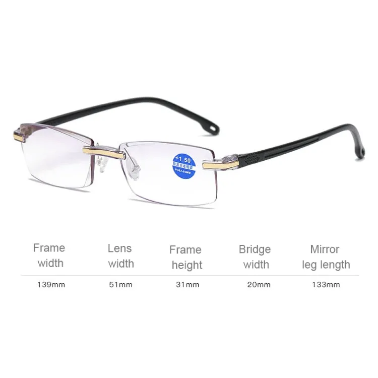 Rimless Anti Blue-ray Blue Film Lenses Presbyopic Glasses,  4.00D(Black)