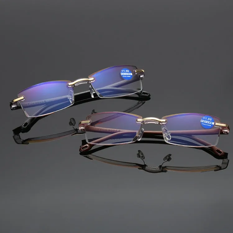 Rimless Anti Blue-ray Blue Film Lenses Presbyopic Glasses,  4.00D(Black)