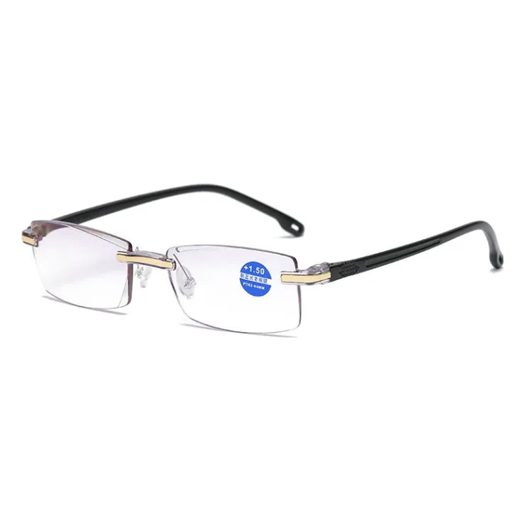 Rimless Anti Blue-ray Blue Film Lenses Presbyopic Glasses,  4.00D(Black)