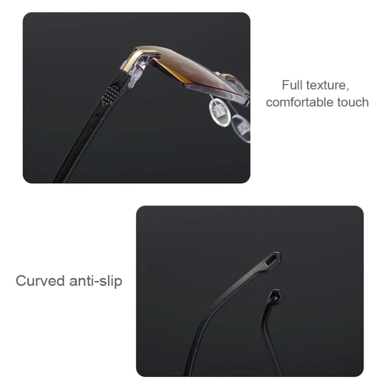 Rimless Anti Blue-ray Blue Film Lenses Presbyopic Glasses,  4.00D(Black)