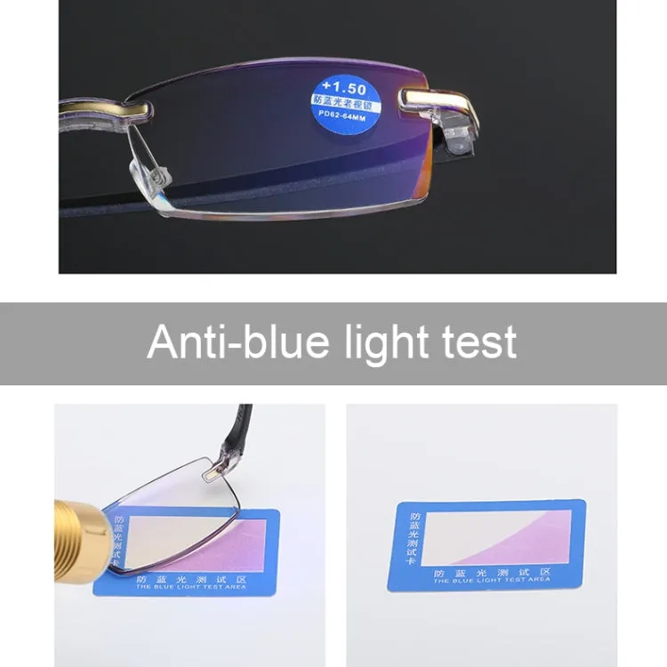 Rimless Anti Blue-ray Blue Film Lenses Presbyopic Glasses,  4.00D(Black)
