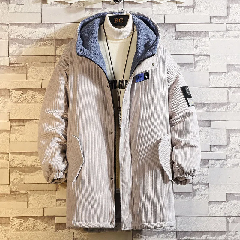 Riolio mens jackets Cotton-Padded Coat Men's Coat Winter plus Size Loose Trendy Mid-Length Fat Cotton-Padded Jacket Tooling Hong Kong Style Cotton-Padded Coat
