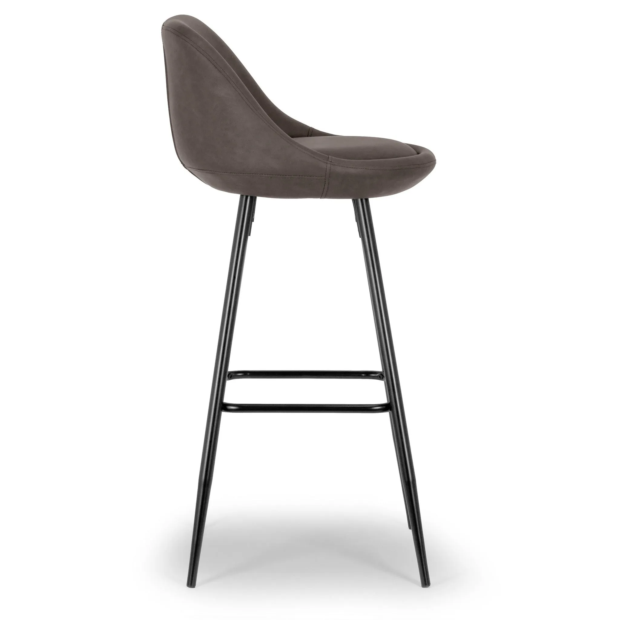 Set of 2 Aldis Brown Faux Leather Barstool with Black Metal Legs and Decorative Zipper