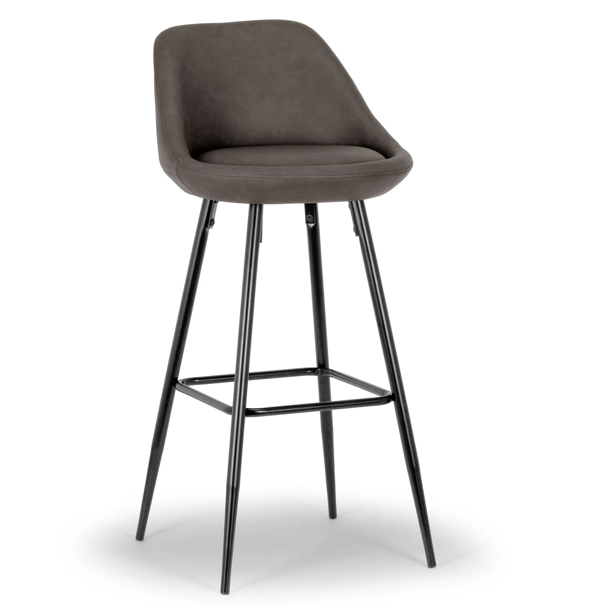 Set of 2 Aldis Brown Faux Leather Barstool with Black Metal Legs and Decorative Zipper