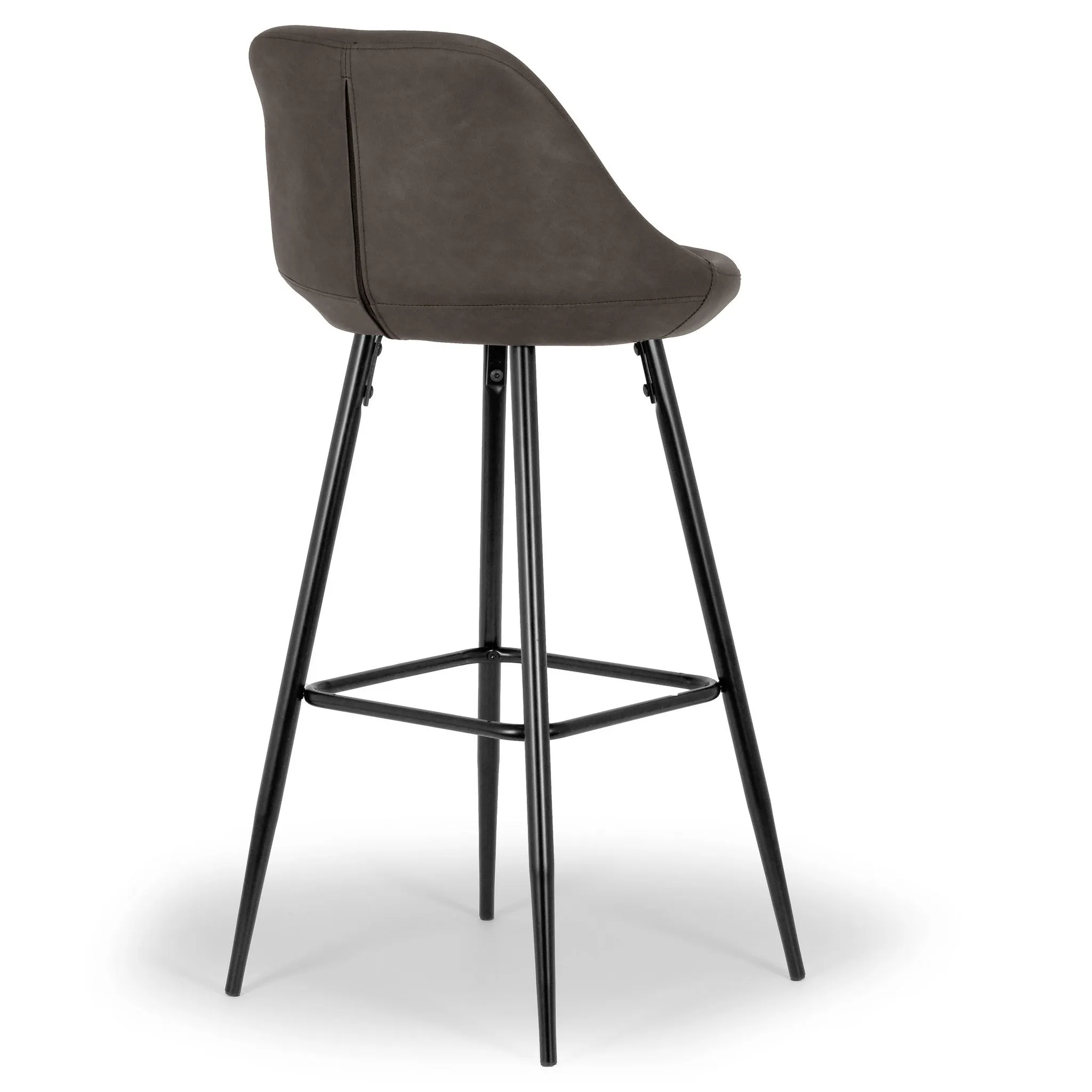 Set of 2 Aldis Brown Faux Leather Barstool with Black Metal Legs and Decorative Zipper