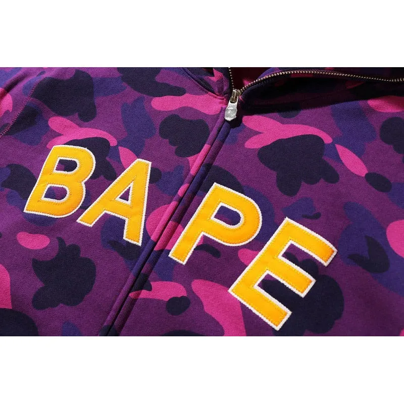 Shark Print Hoodie Men'S Sports Camouflage Embroidered Letter Hooded Sweater Coat