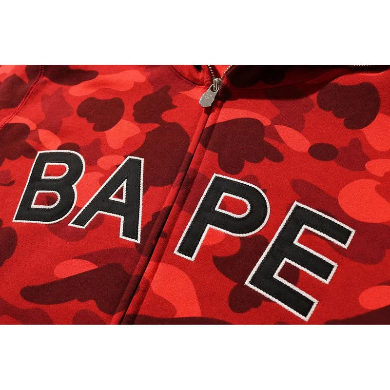 Shark Print Hoodie Men'S Sports Camouflage Embroidered Letter Hooded Sweater Coat