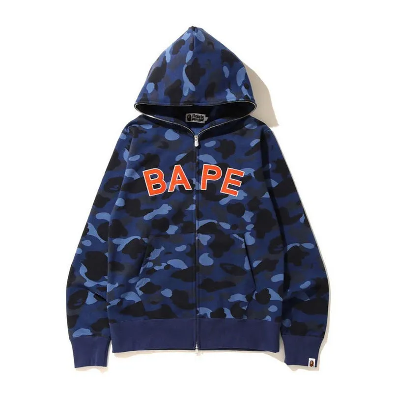 Shark Print Hoodie Men'S Sports Camouflage Embroidered Letter Hooded Sweater Coat