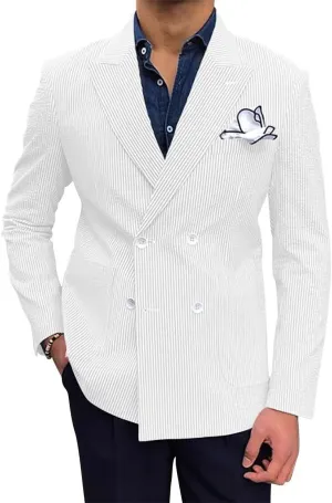 SHUZHXLZANGY Men Seersucker Sports Coat Leisure Summer Jacket Seersucker Blazer for Men Beach Wedding Blazer