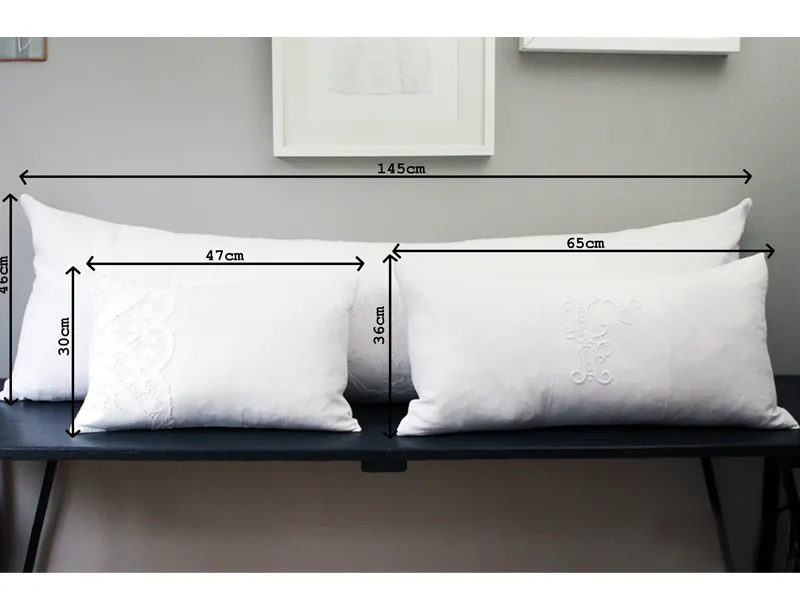 Small Bolster - Antique French White Embroidered Scalloped Tulle on Linen Cushion