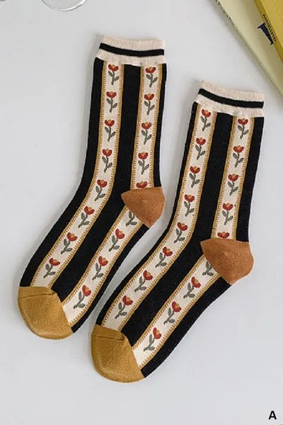Vintage Style Floral Design Socks (5 Styles)