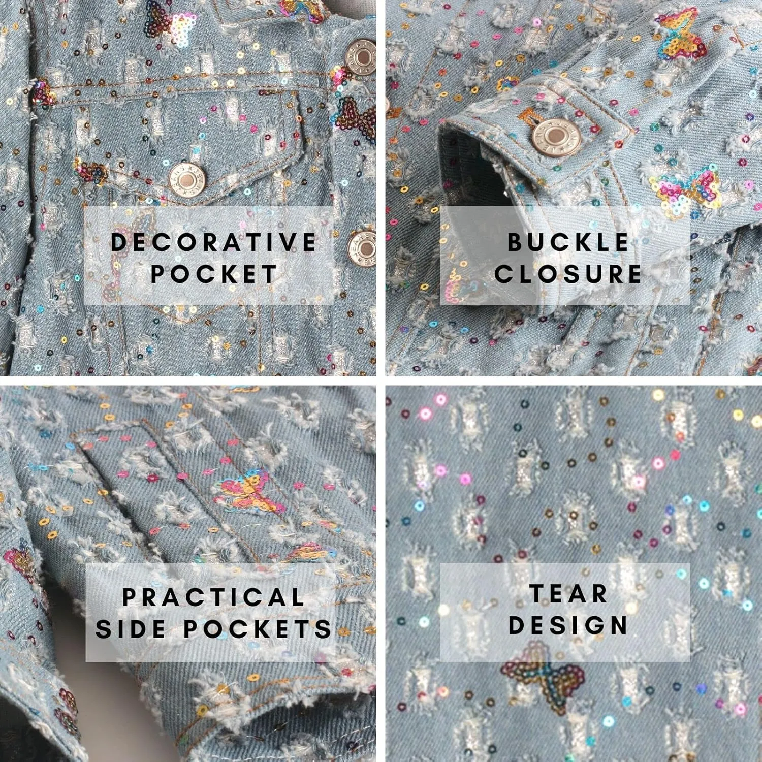 WELAKEN Unicorn Jean Jacket for Girls Kids & Toddler with Sparkly Sleeve, Girls' Spring Outfit Denim Jackets Outerwear