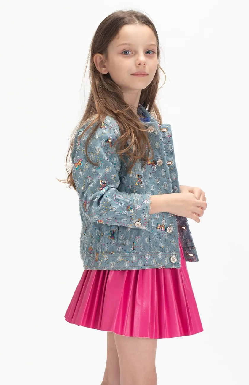 WELAKEN Unicorn Jean Jacket for Girls Kids & Toddler with Sparkly Sleeve, Girls' Spring Outfit Denim Jackets Outerwear