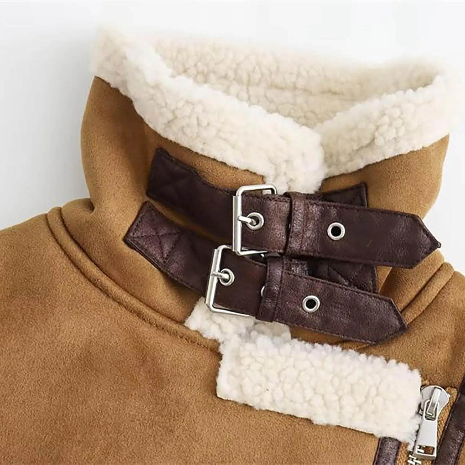 Womens Fashion Sherpa Vest Sleeveless Stand Collar Zip Up Cropped Moto Biker Coat Short Fleece Padded Gilet Outerwear