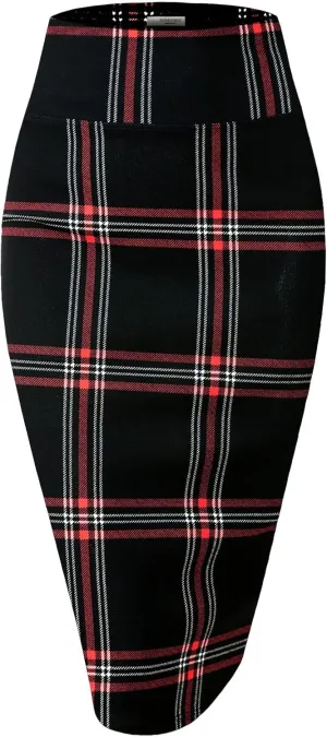 Women's Premium High Waist Nylon Ponte Stretch Office Pencil Skirt