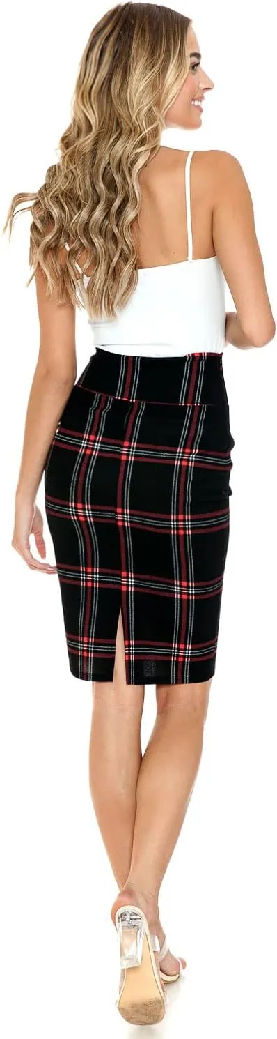 Women's Premium High Waist Nylon Ponte Stretch Office Pencil Skirt