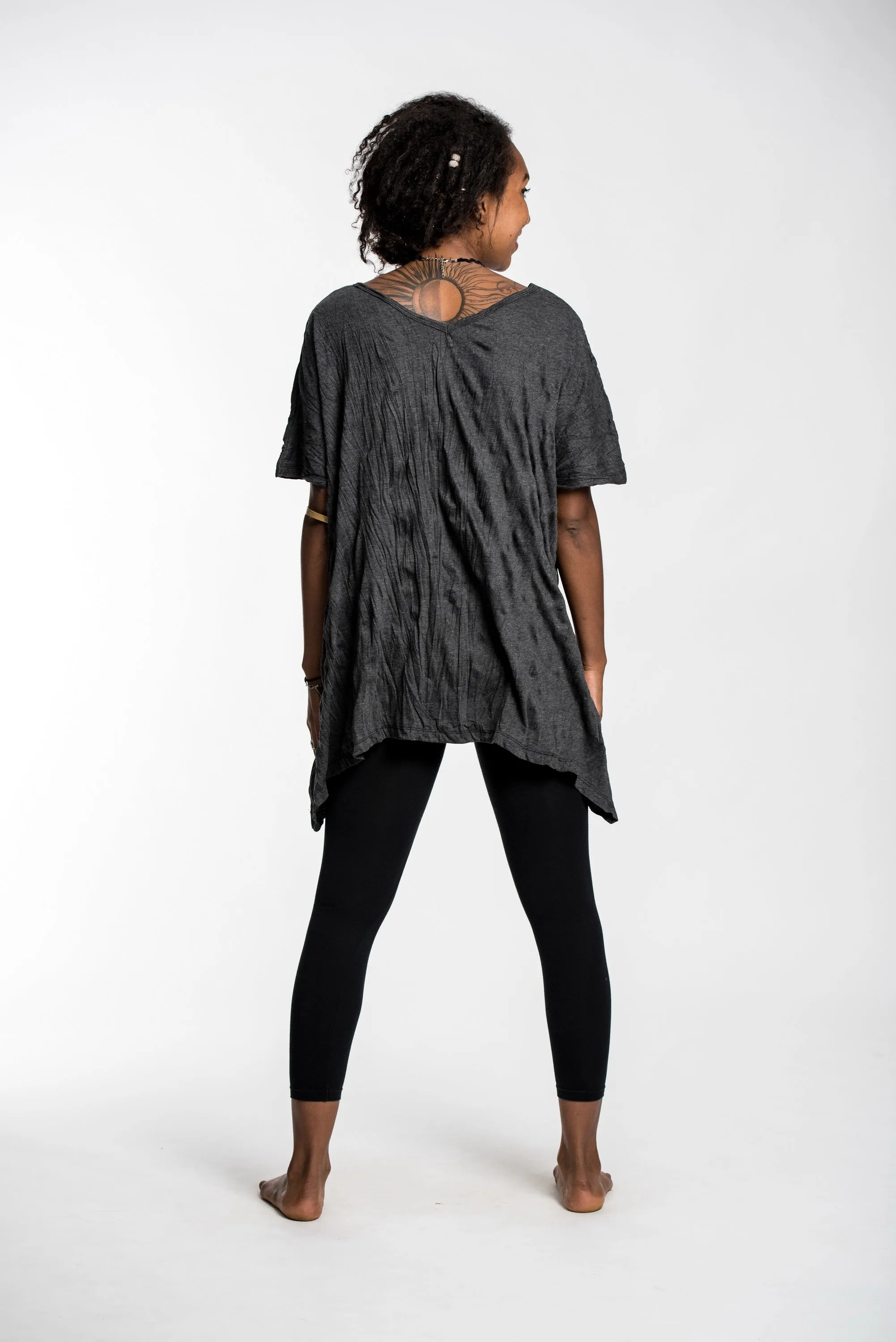 Womens Tree of Life Loose V Neck T-Shirt in Black