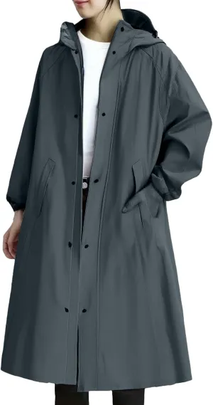 Womens Waterproof Trench Coats with Hood Windproof Rain Windbreaker Long Jackets Ligthweight Cycling Button Outerwear